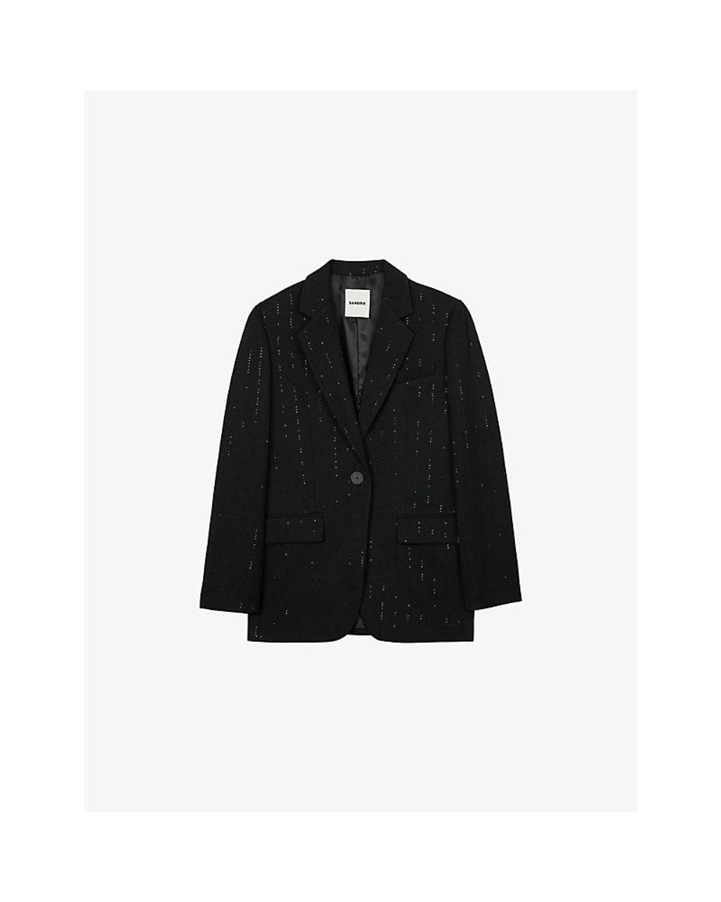 Sandro Black Notched-Lapel Single-Breasted Woven Blazer