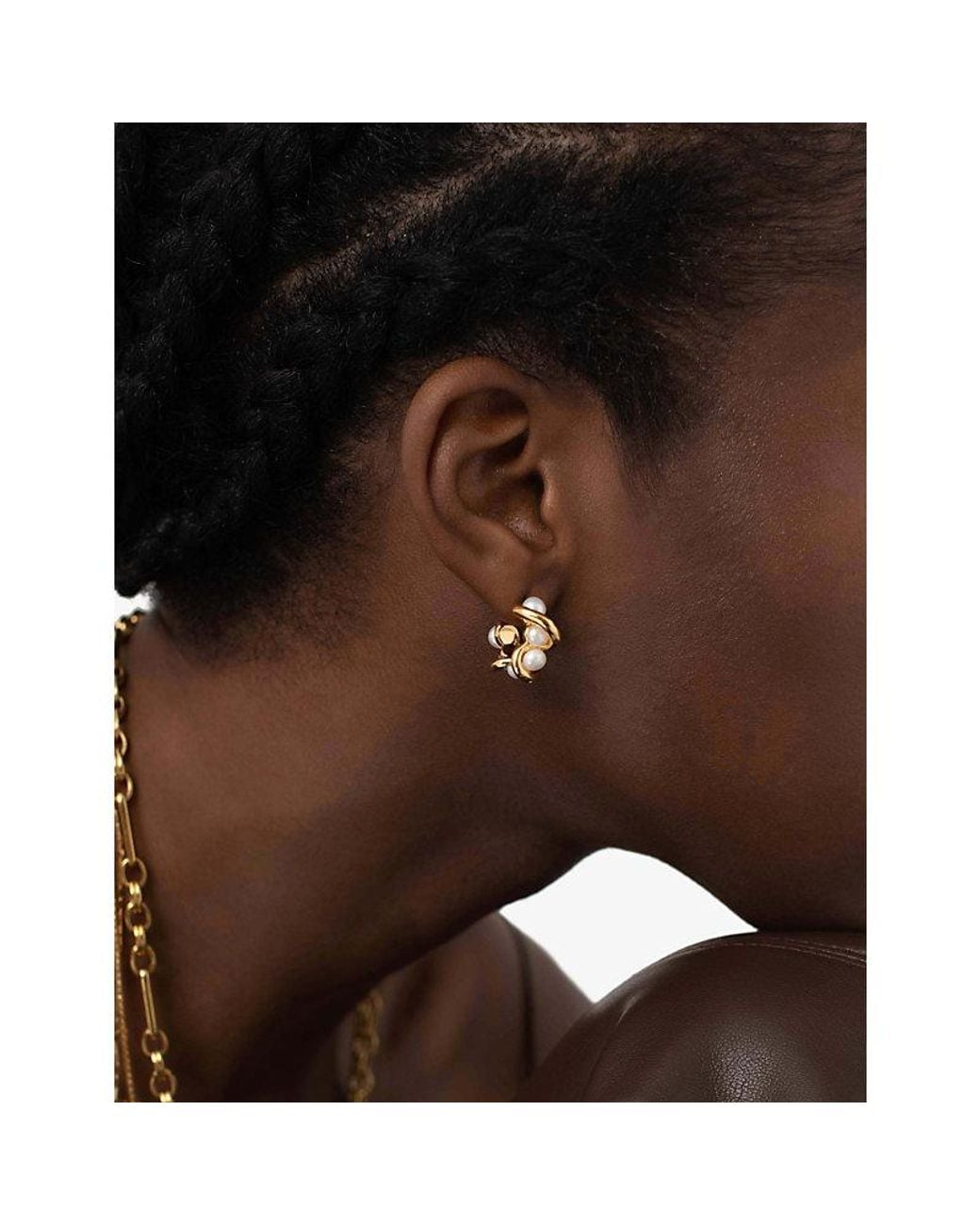 Missoma Metallic Molten Pearl Twisted Mini Double 18Ct-Plated Brass Hoop Earrings