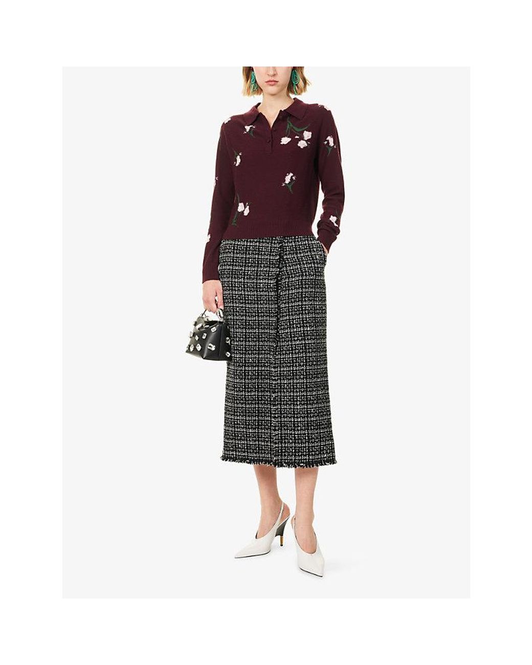Erdem Gray P Tweed Midi Skirt