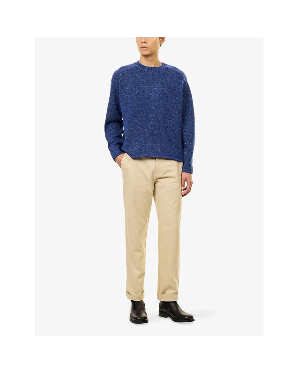 NN07 Blue Jim Crew Neck Melange Wool-Blend Knit Jumper for men