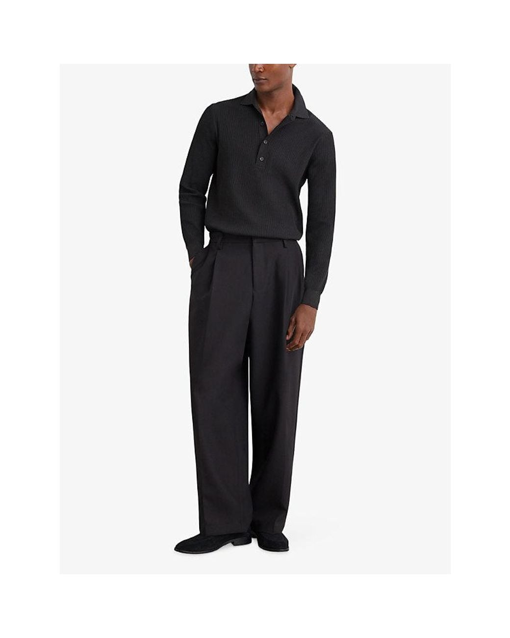 Reiss Blue Admiral Ribbed Half-Button Woven Polo Shirt for men
