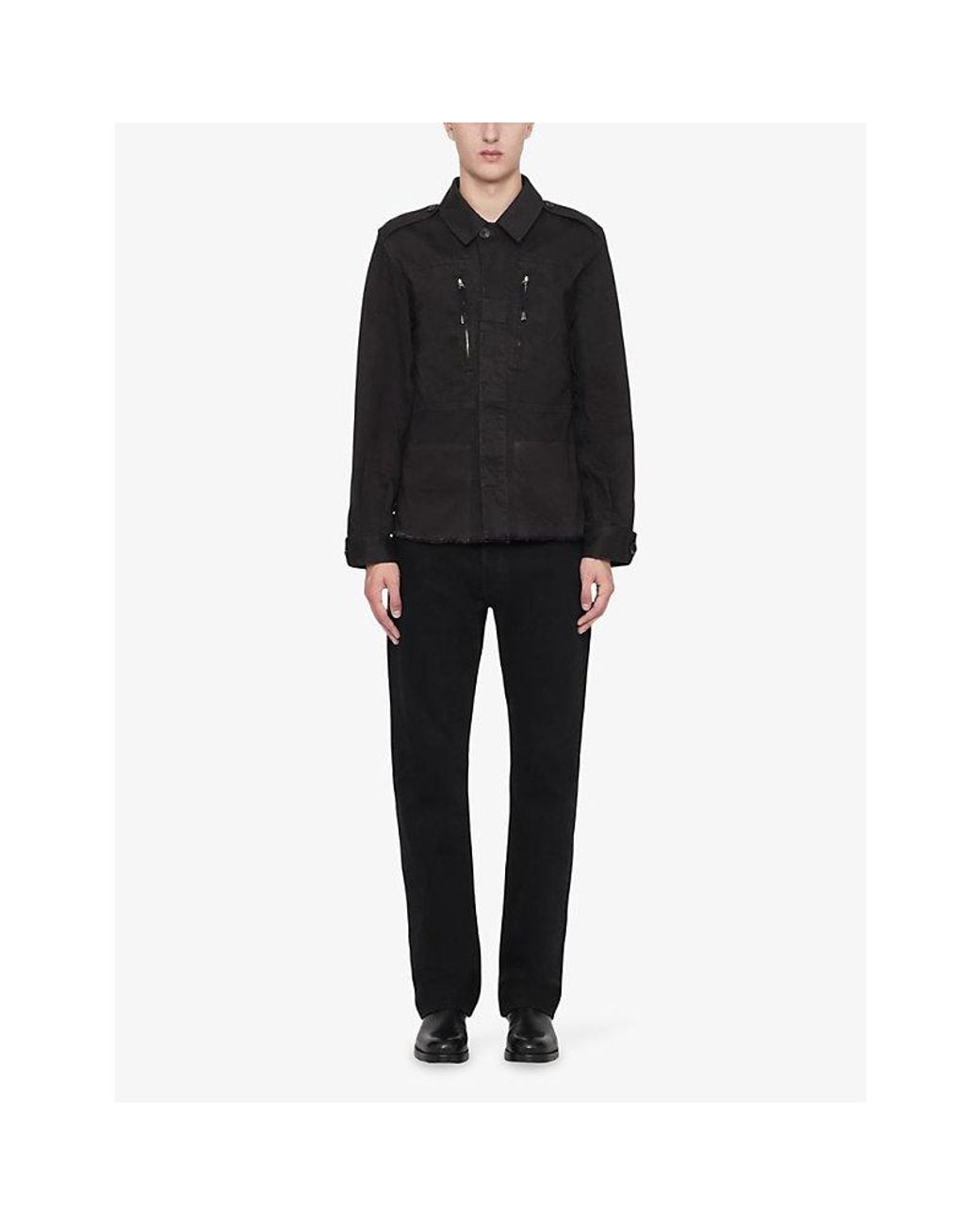 AllSaints Black Silvo Collared Zip-Up Cotton Flight Jacket for men