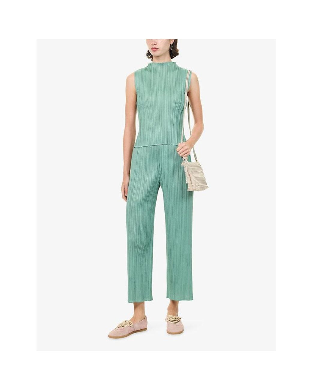 Pleats Please Issey Miyake Green August Sleeveless Knit Top