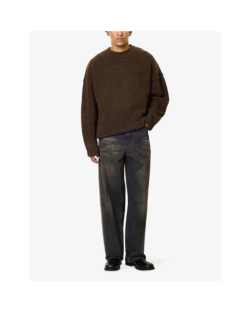 Seventh Brown Crewneck Wool-Blend Knit Jumper for men