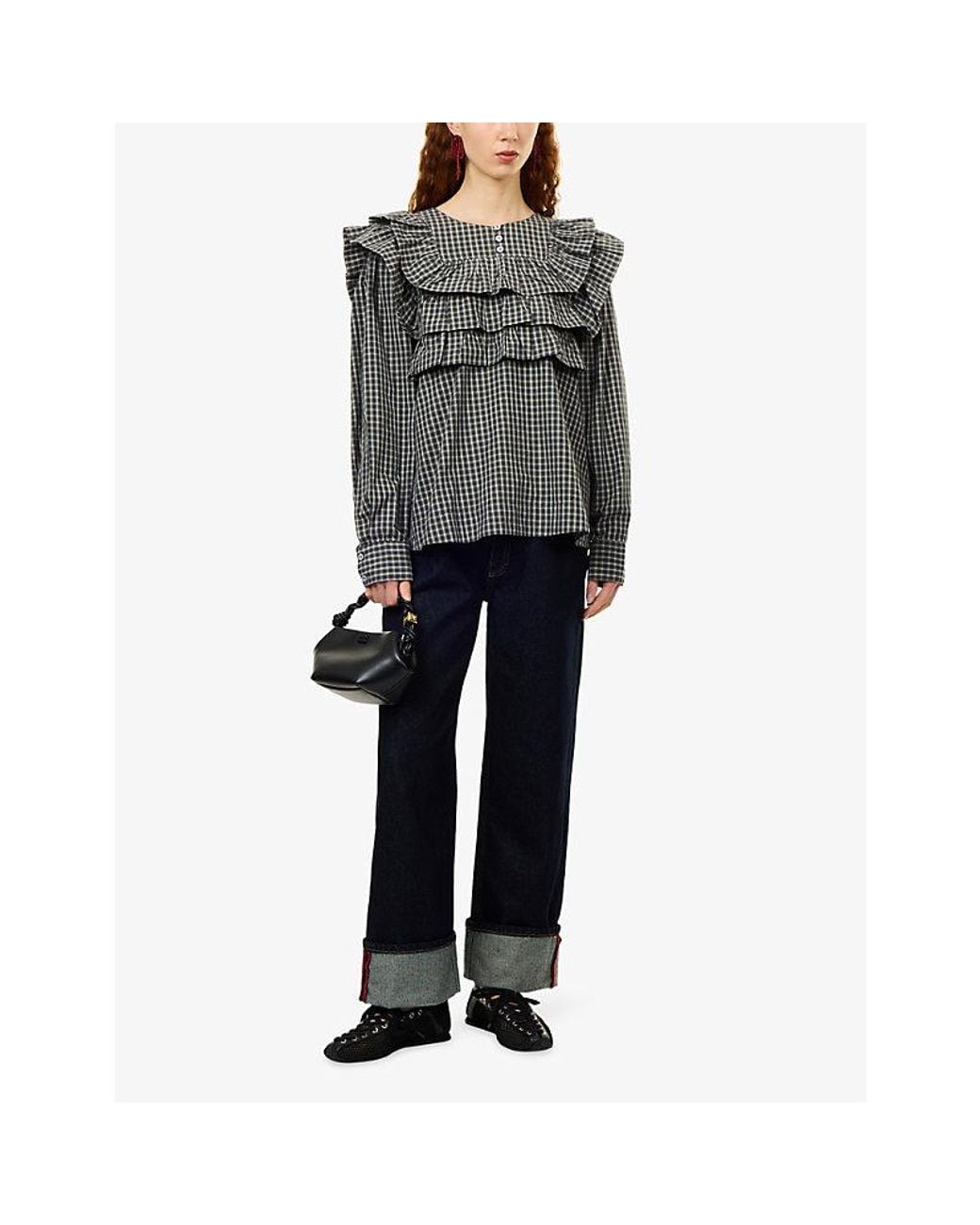 Damson Madder Gray Shay Check-Print Cotton Blouse