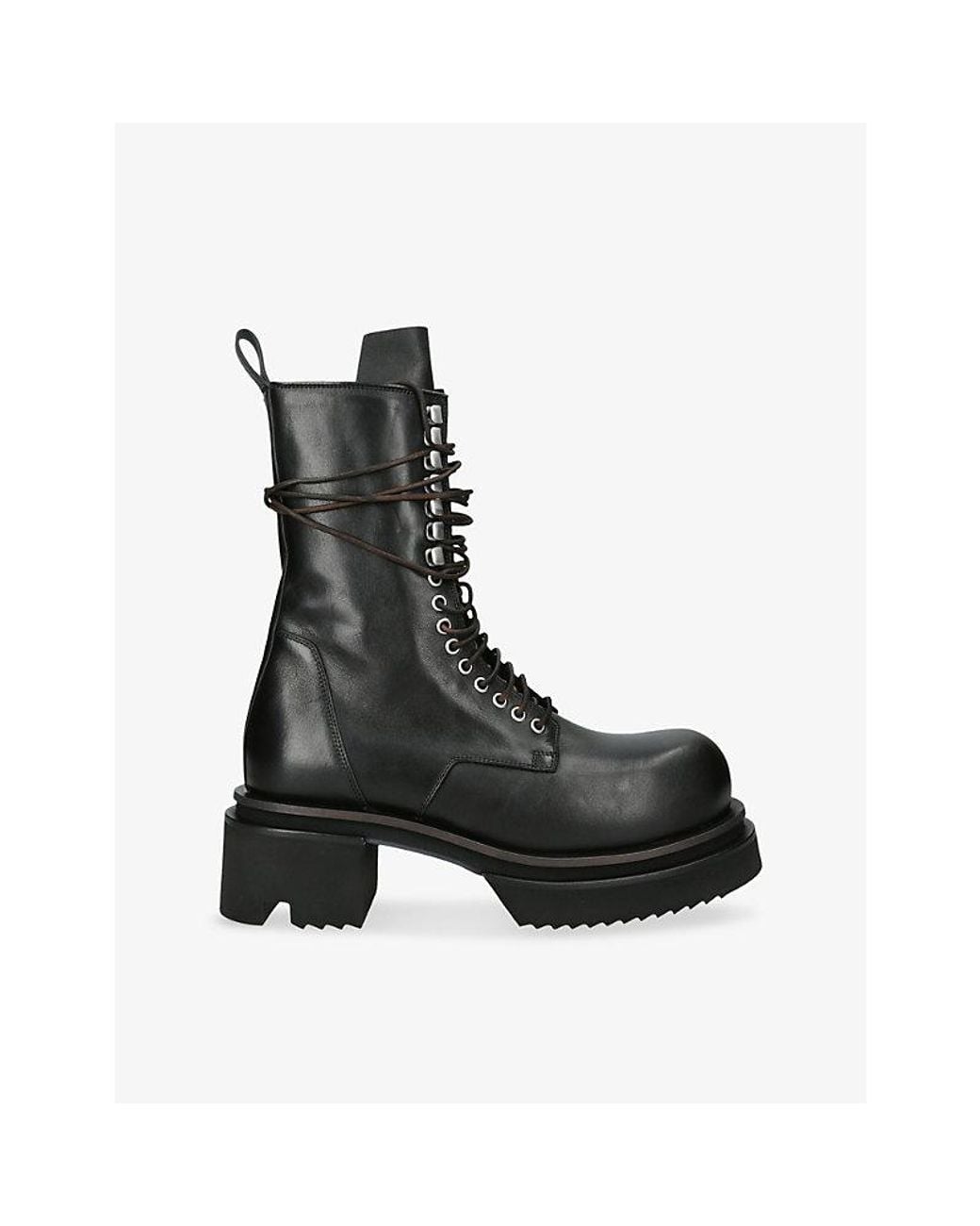 Rick Owens Black Bogun Leather Block-Heel Boots for men