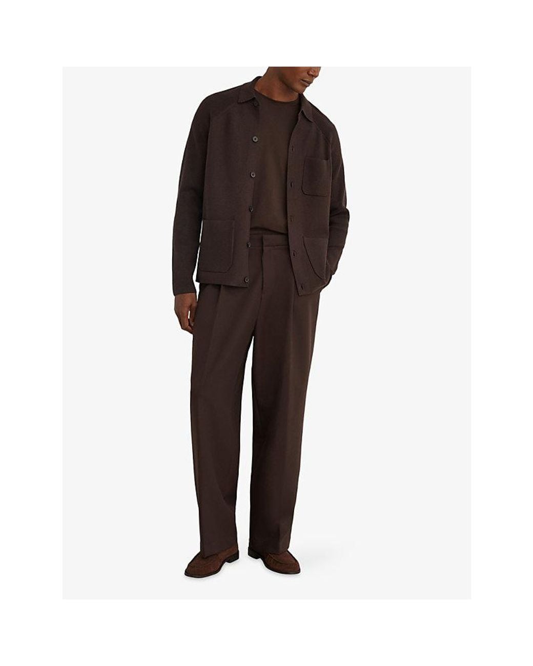 Reiss Brown Fitzwilliam Button-Through Knitted Cardigan for men