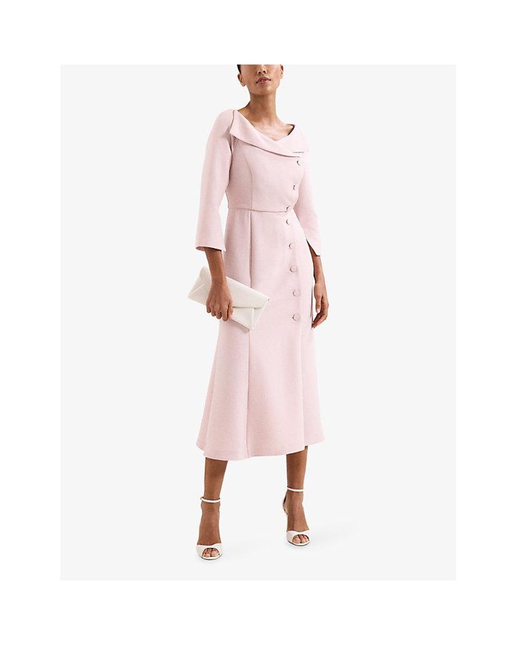 Phase Eight Pink Sienna V-Neck Tuxedo Woven Midi Dress