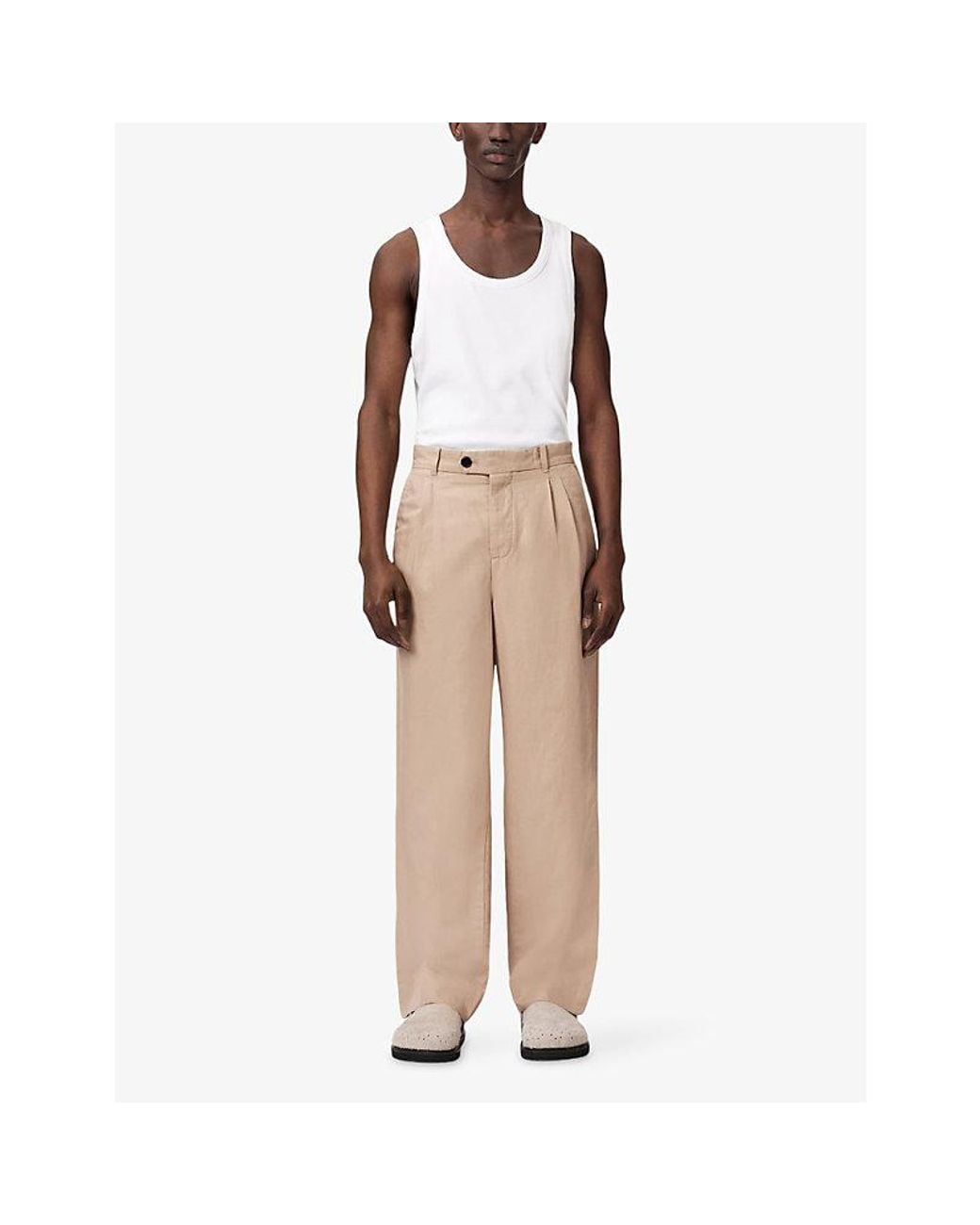 AllSaints Natural Roland Straight-Leg Cotton And Linen-Blend Trousers for men