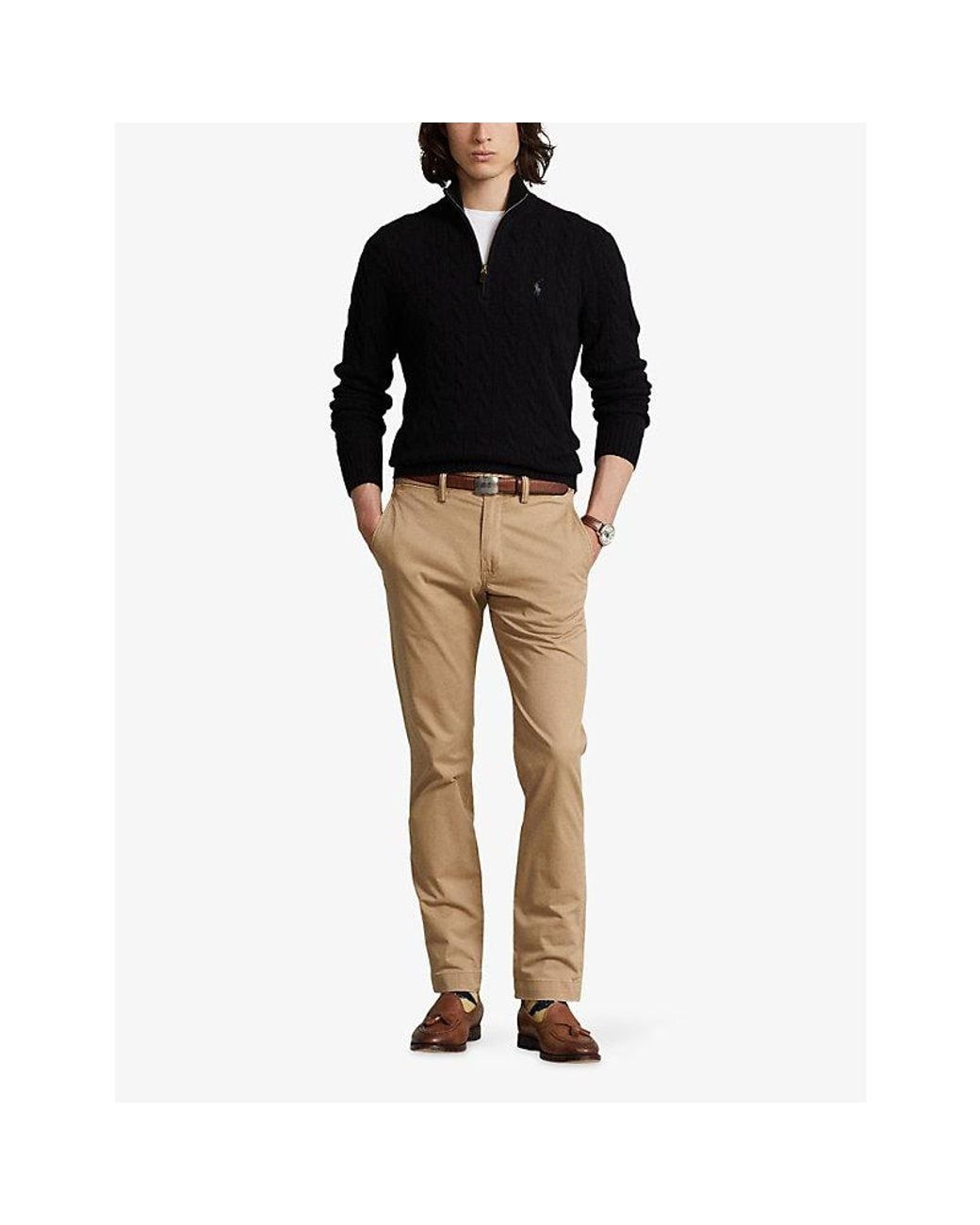 Polo Ralph Lauren Black Logo-Embroidered Half-Zip Wool-Cashmere Blend Jumper for men