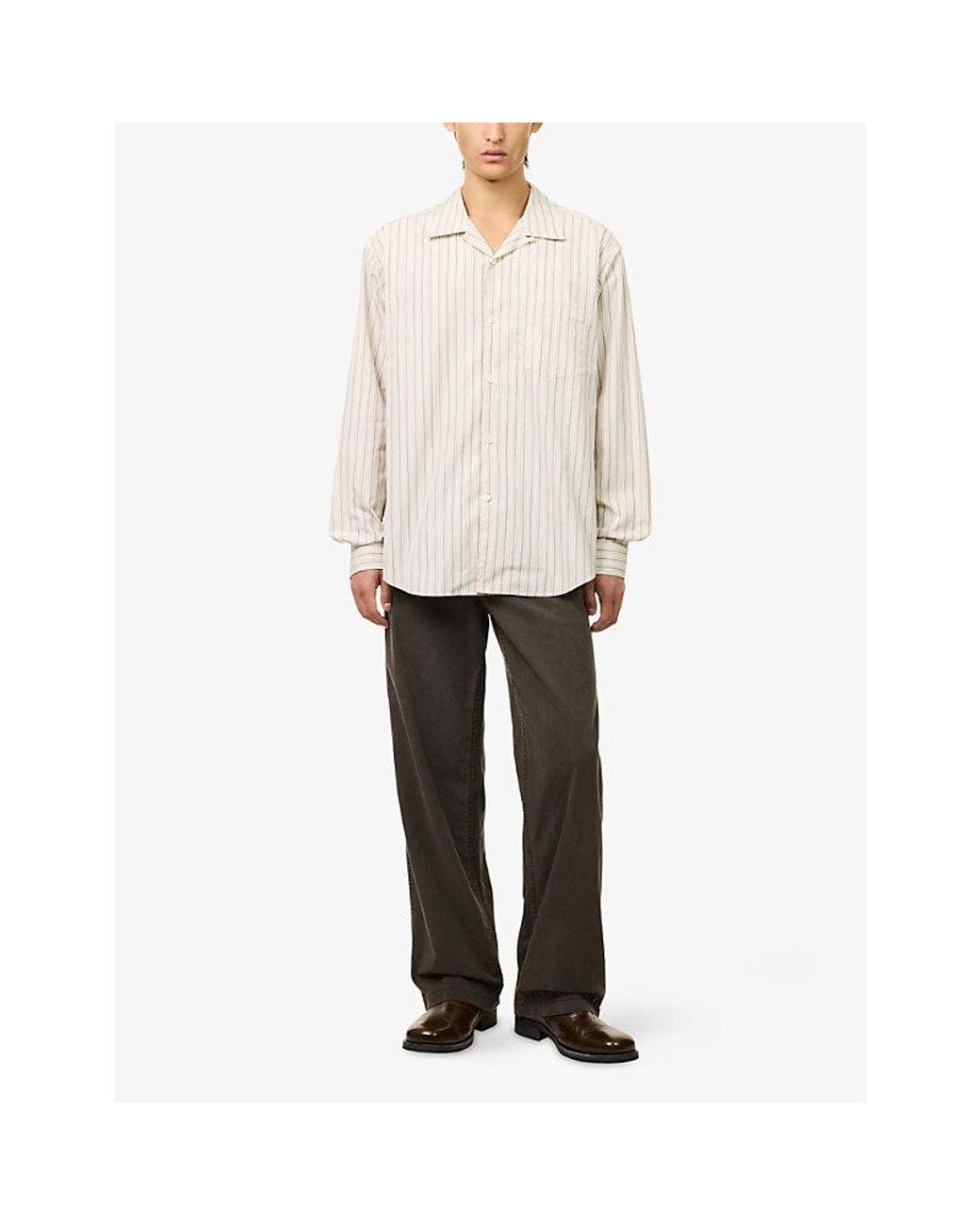 The Row White Vanja Pinstripe Cotton Shirt for men