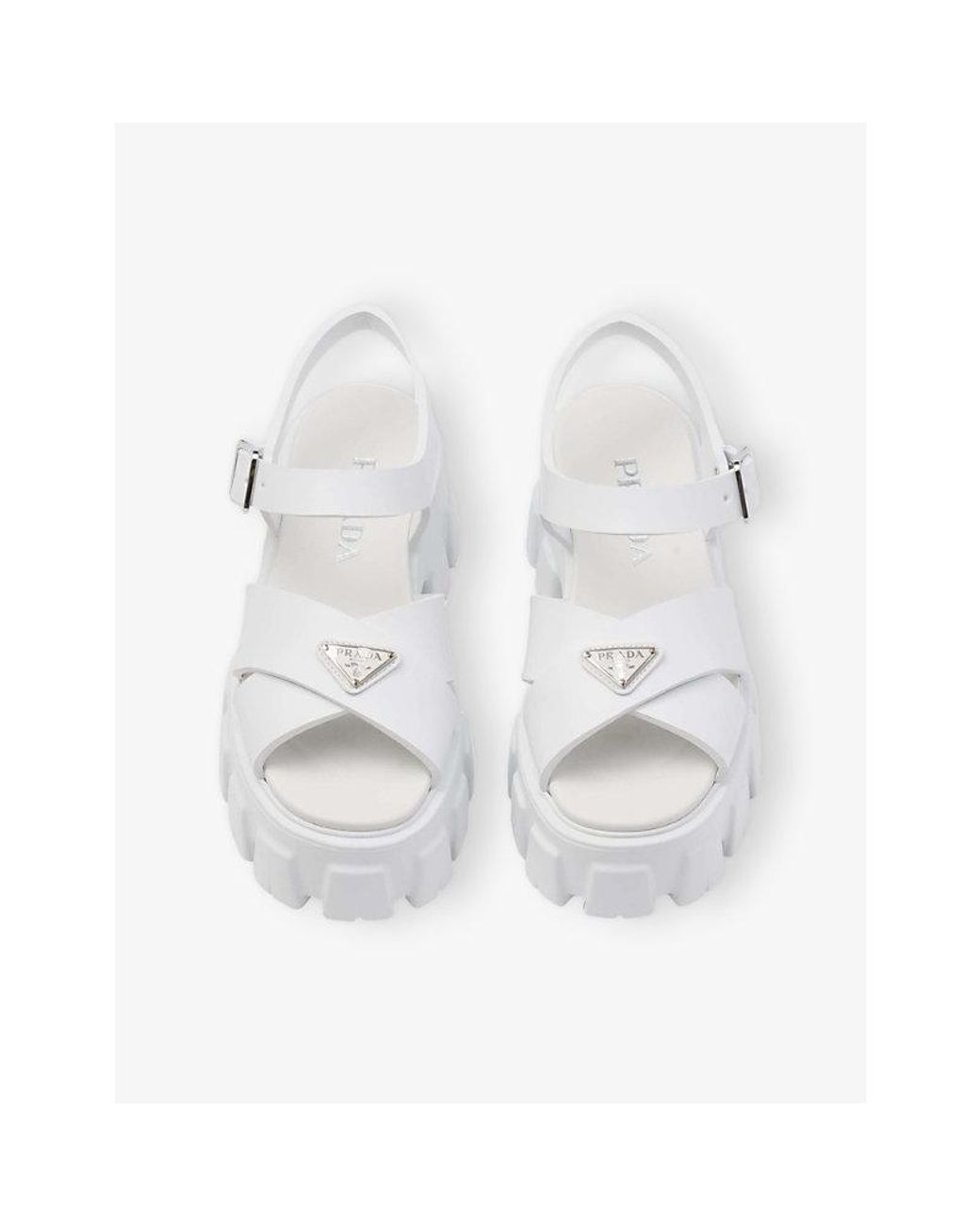 Prada White Monolith Logo-Plaque Rubber Heeled Sandals