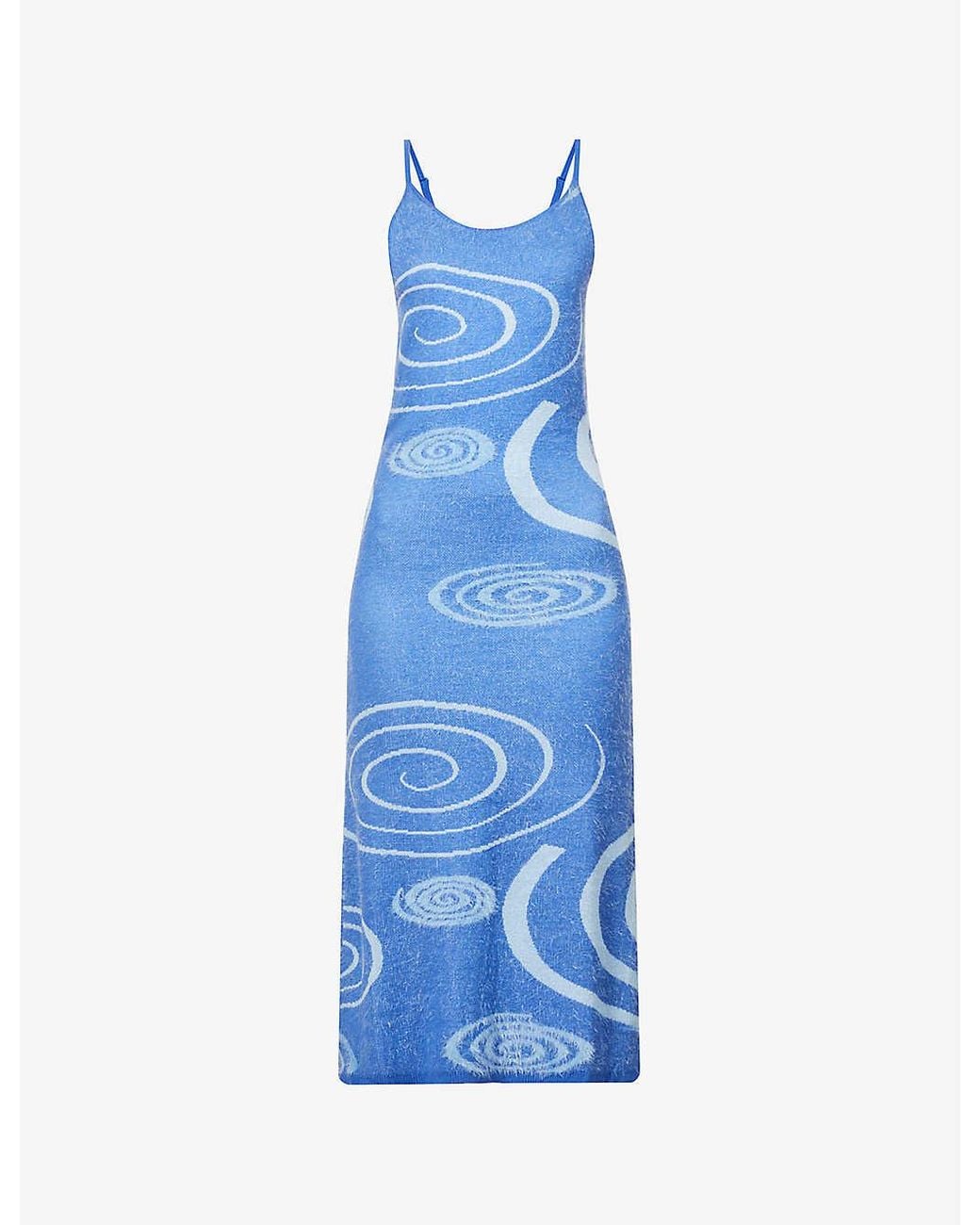 House Of Sunny Hockney Abstractpattern Stretchknit Midi Dress in Blue