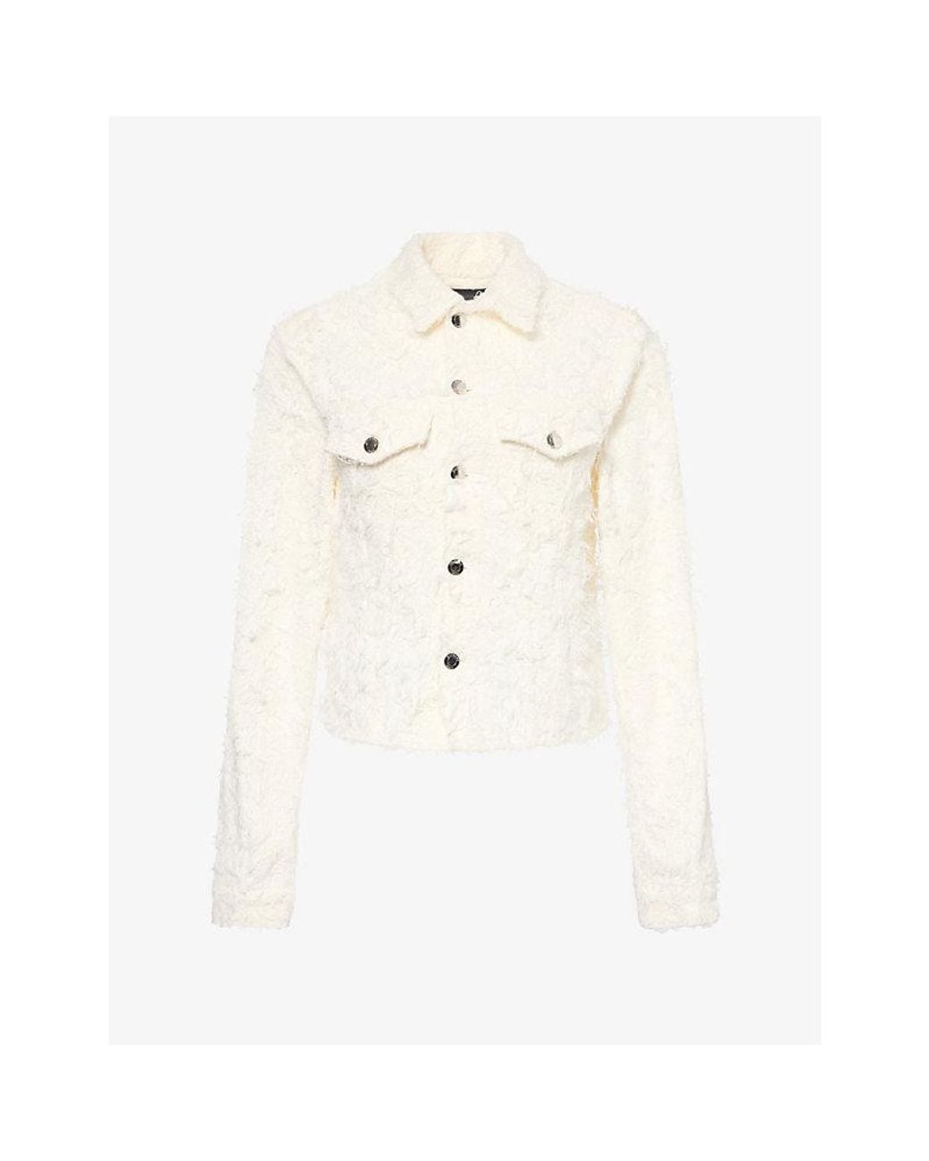 Haikure White Cherry Fur Cotton Denim Jacket