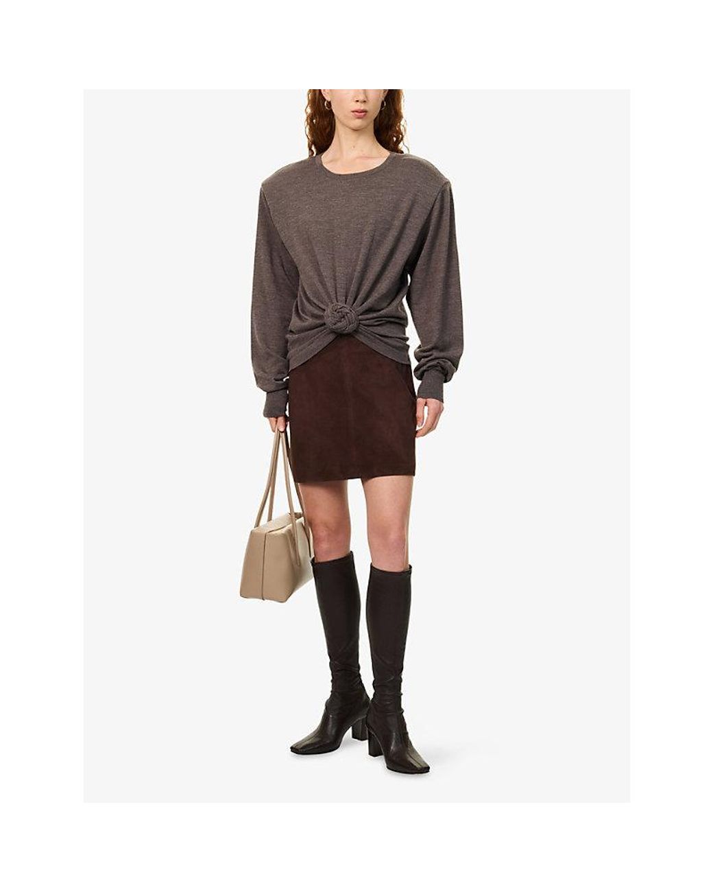 Arma Brown Melody Suede Leather Mini Skirt