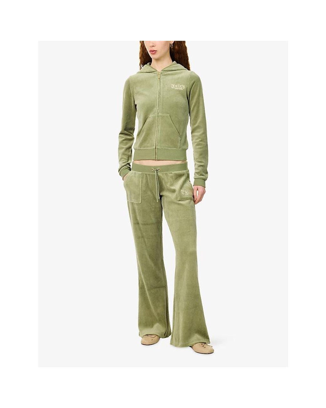 Juicy Couture Green Rebelle Robyn Embroidered-Logo Velour Hoody
