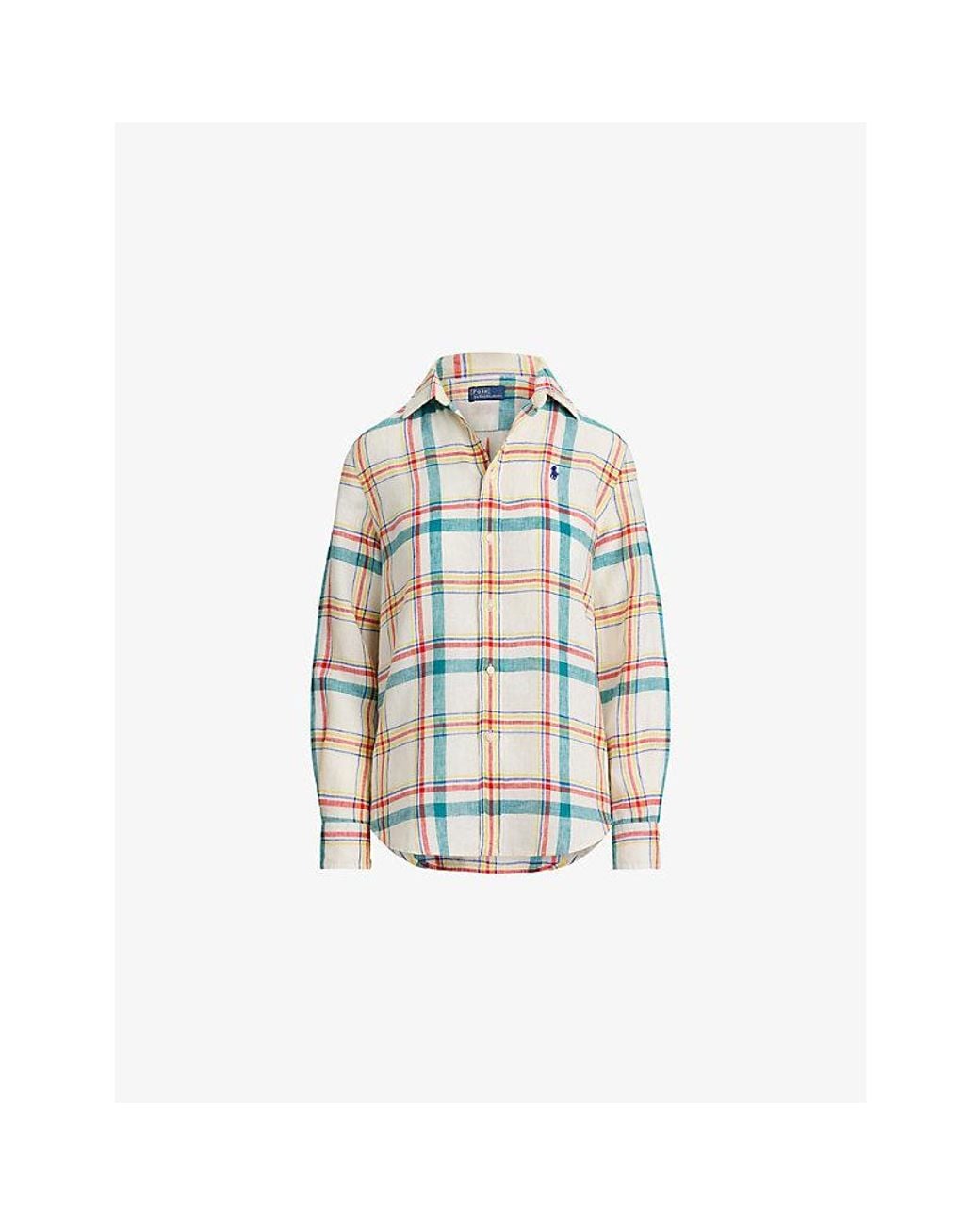 Polo Ralph Lauren Blue Checked Logo-Embroidered Linen Shirt