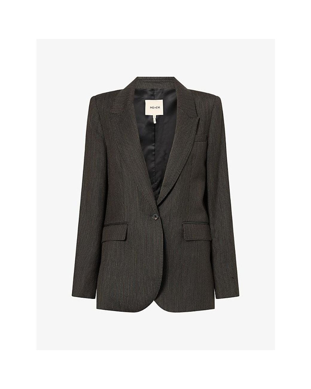 ME+EM Black Sharp Shoulder Single-Breasted Wool Blazer