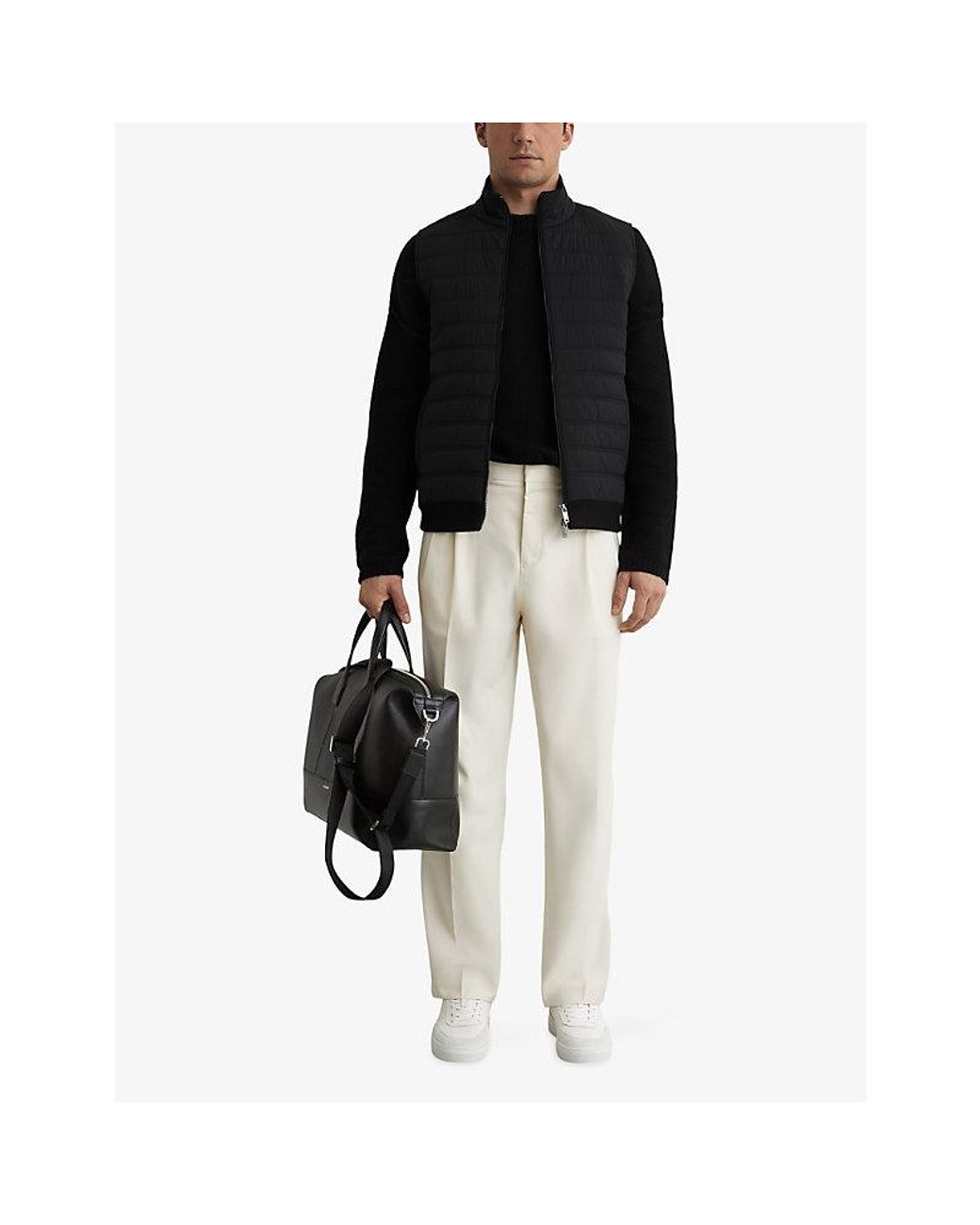 Reiss Black Newford Zip-Through Stretch-Woven Gilet for men
