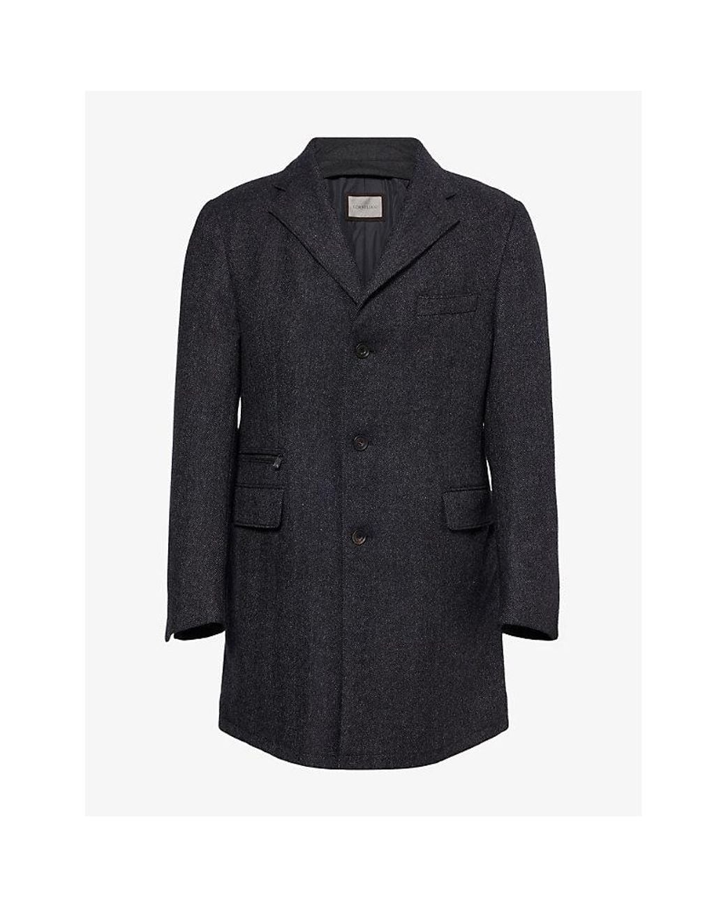 Corneliani Blue Herringbone Wool Coat for men
