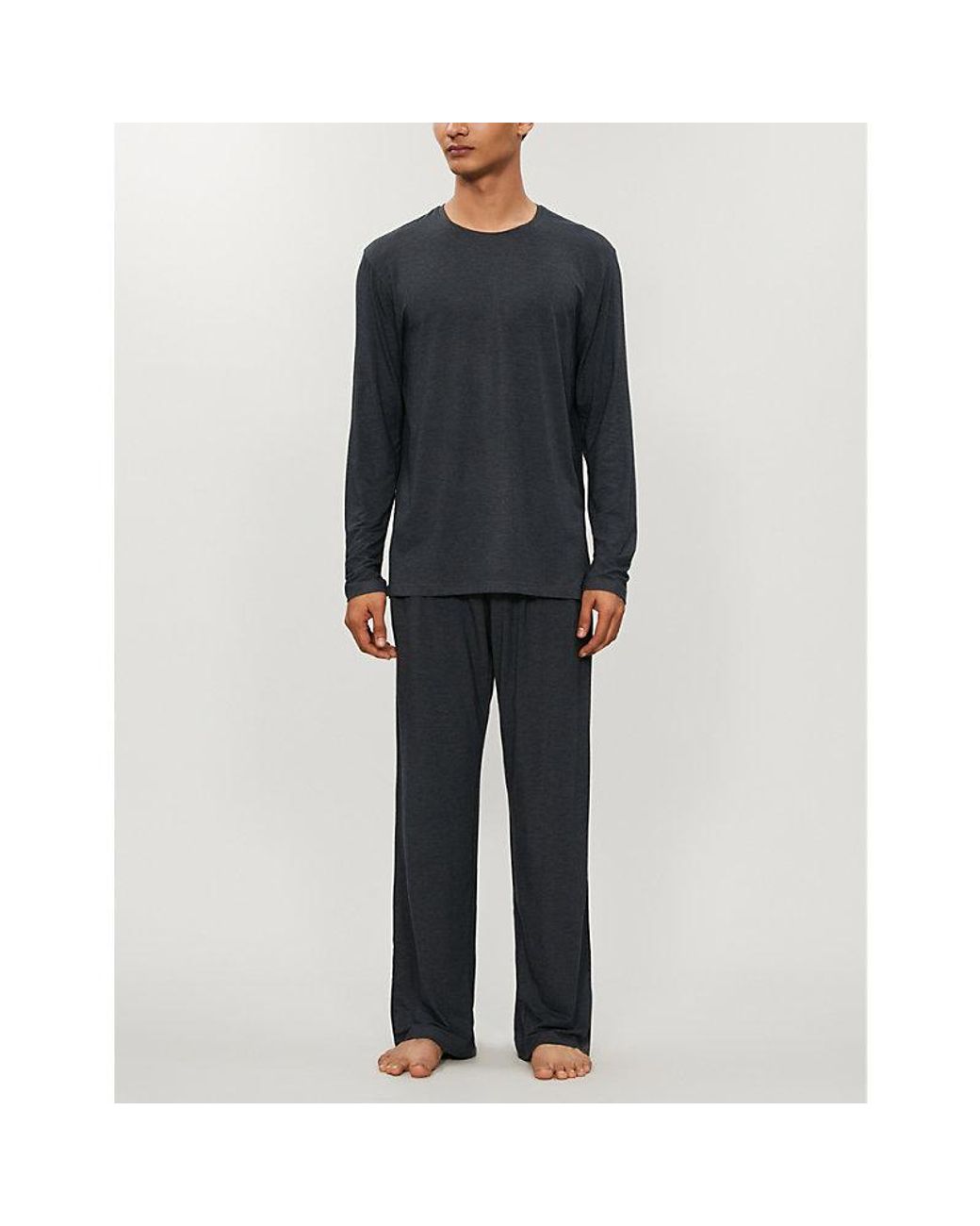 Derek Rose Black Marlowe Stretch-Modal Pyjama Bottoms for men