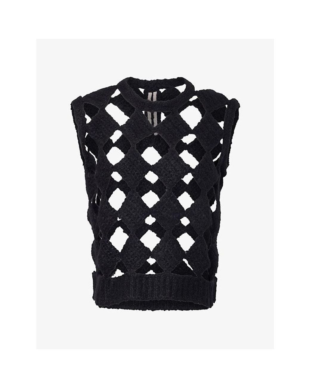 Rick Owens Black Sarutanya Sleeveless Open-Knit Wool Top