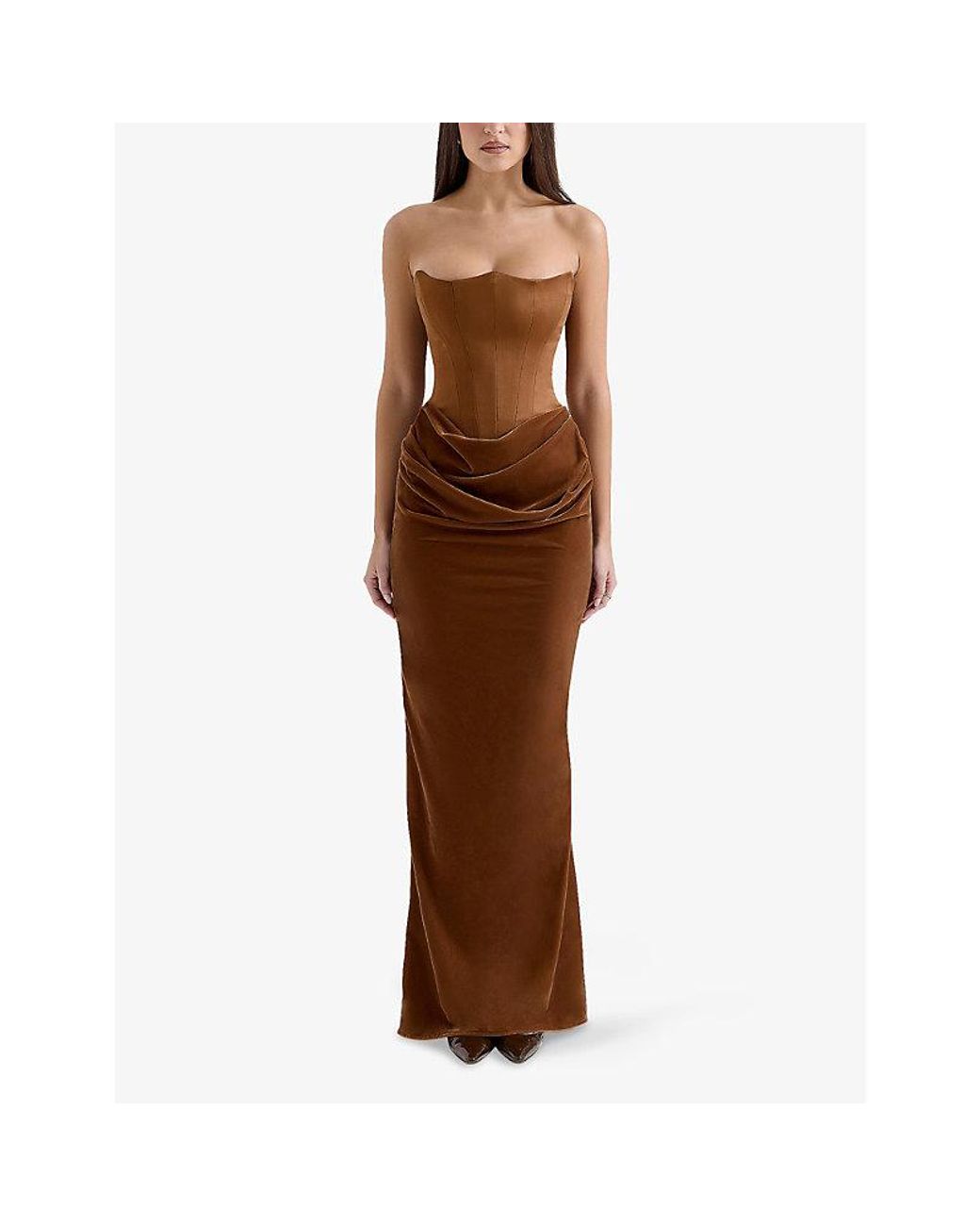 House Of Cb Persephone Corset Woven Maxi Dress in Brown | Lyst