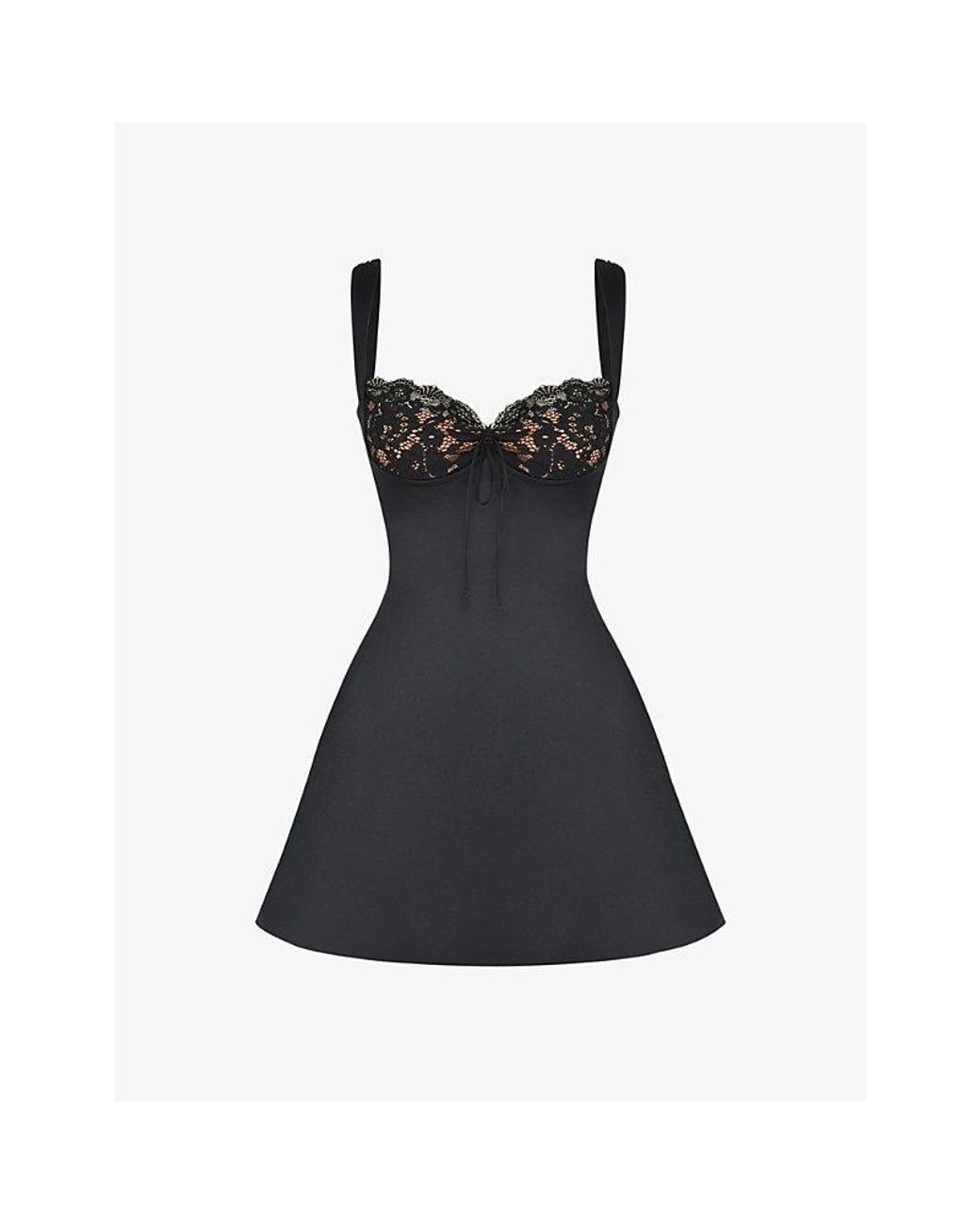 House Of Cb Adriana Lace-cup And Satin Mini Dress in Black