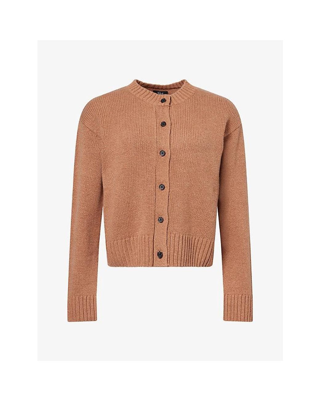 Rails Brown Carre Round-Neck Wool, Cotton And Cashmere Cardigan