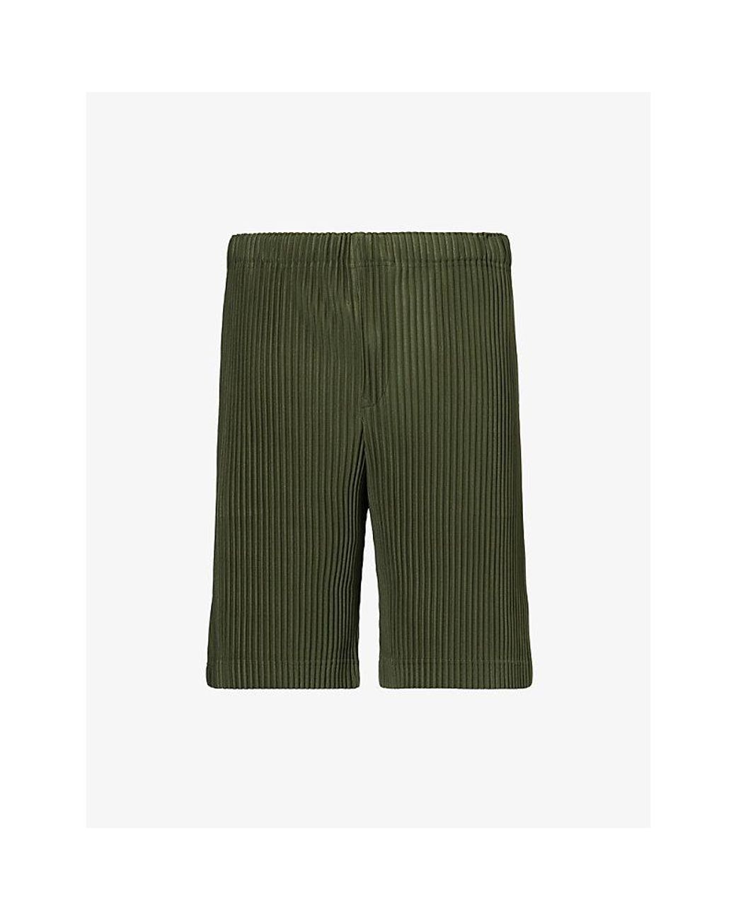 Homme Plissé Issey Miyake Green Basics Pleated Knitted Shorts for men
