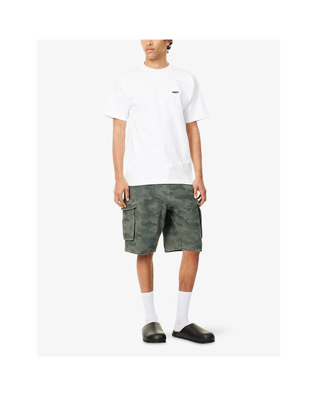 Obey White Heat Map Graphic-Print Cotton T-Shirt for men