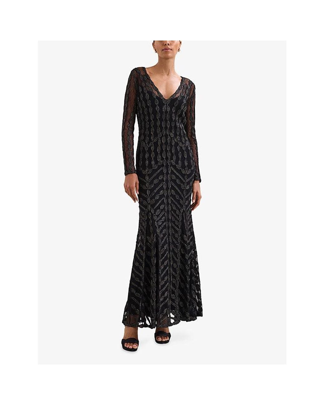 Phase Eight Black Marie Tapework Mesh Maxi Dress