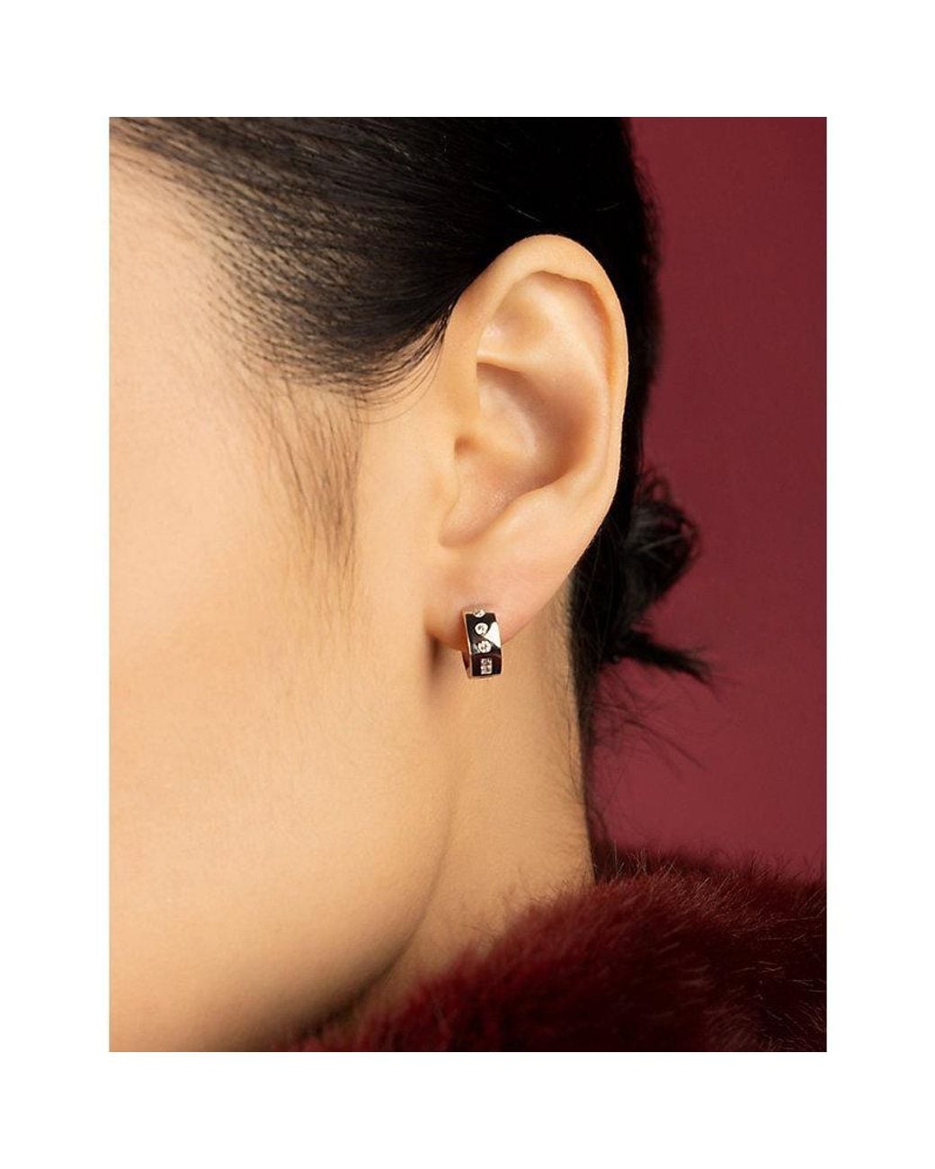 Apm Monaco White Love Rhodium Plated Alloy And Cubic Zirconia Mini Hoop Earrings