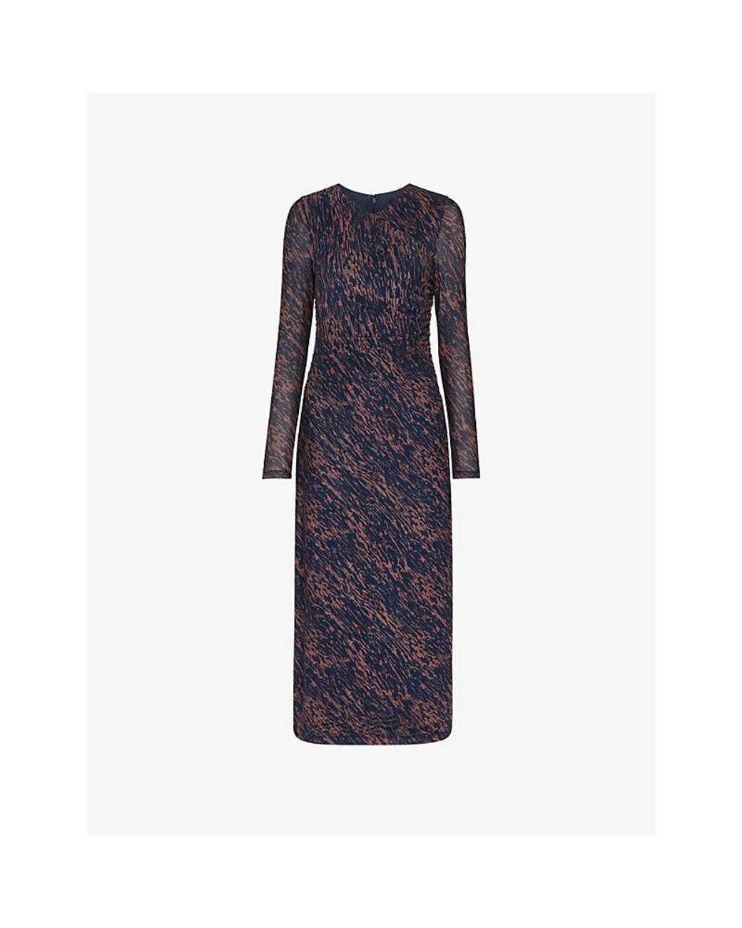 Whistles Blue Abstract Marks Mesh Midi Dress