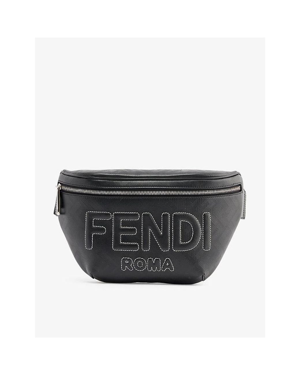 Fendi Brand-embroidered Contrast-stitch Leather Bum Bag in Black for ...