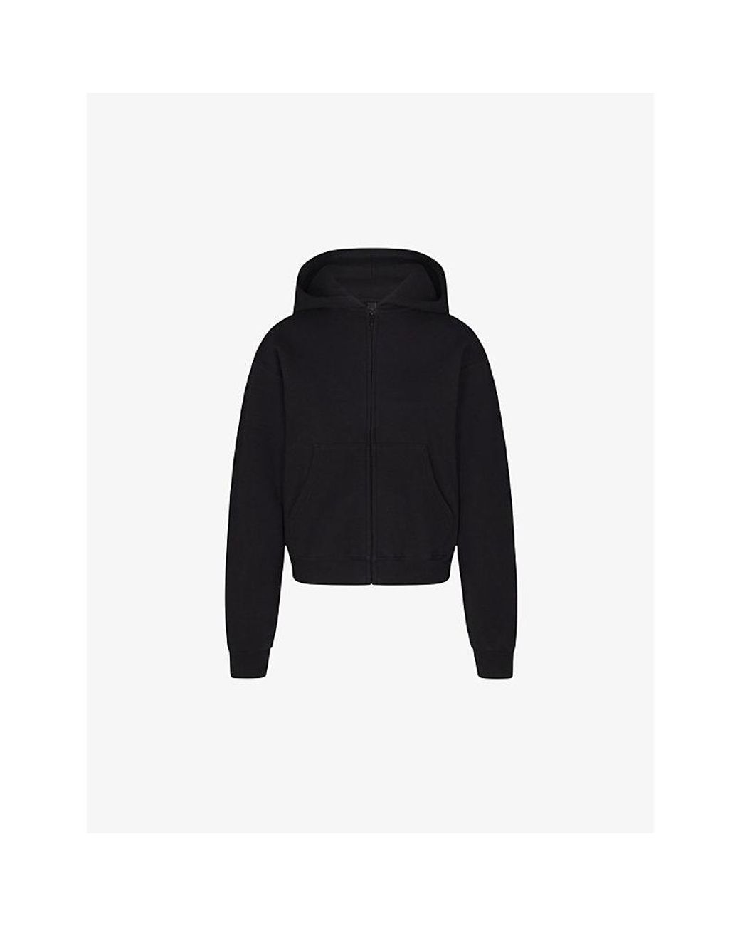 Skims Black Split Kangaroo-Pocket Cotton-Fleece Hoody