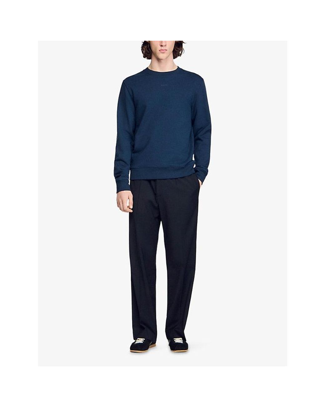 Sandro Blue Branded Crewneck Cotton-Jersey Sweatshirt for men