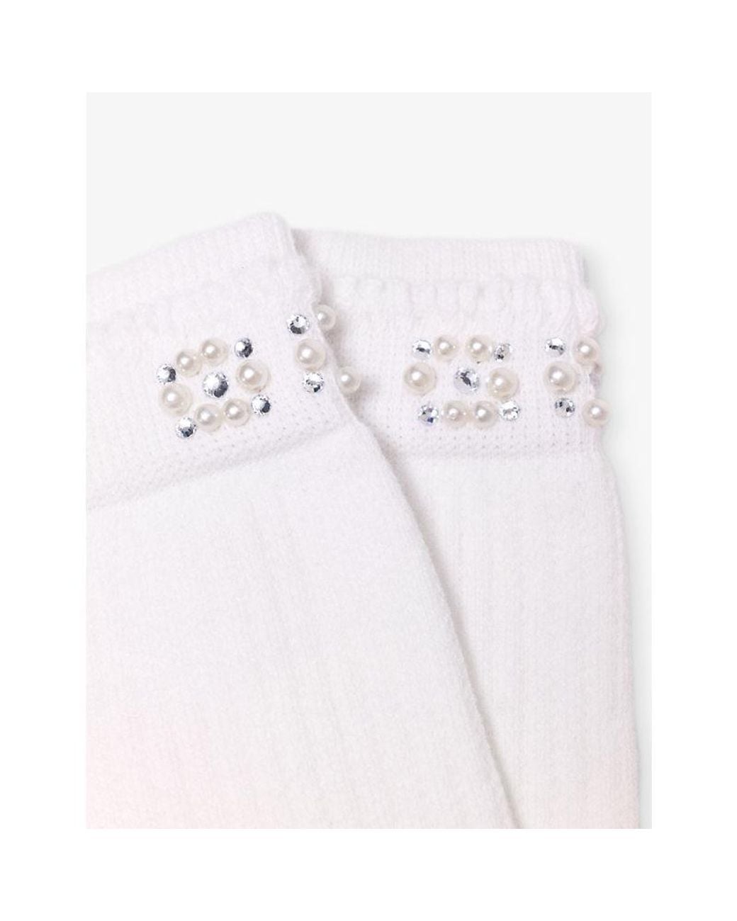 Maje White Pearl-Embellished Pointelle-Knit Cotton-Blend Socks