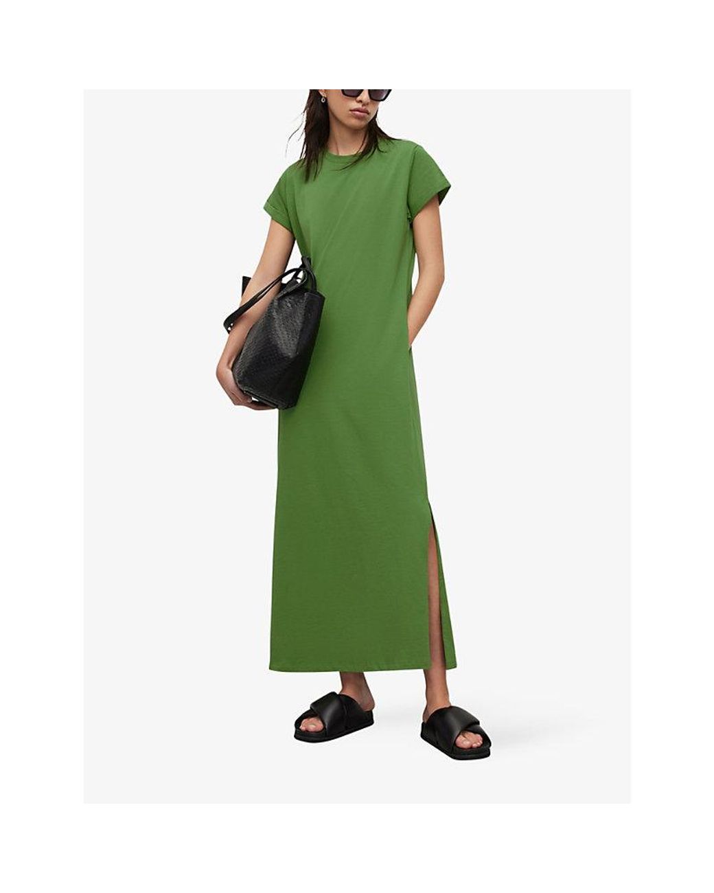 AllSaints Anna Short-sleeve Cotton Maxi Dress in Green | Lyst