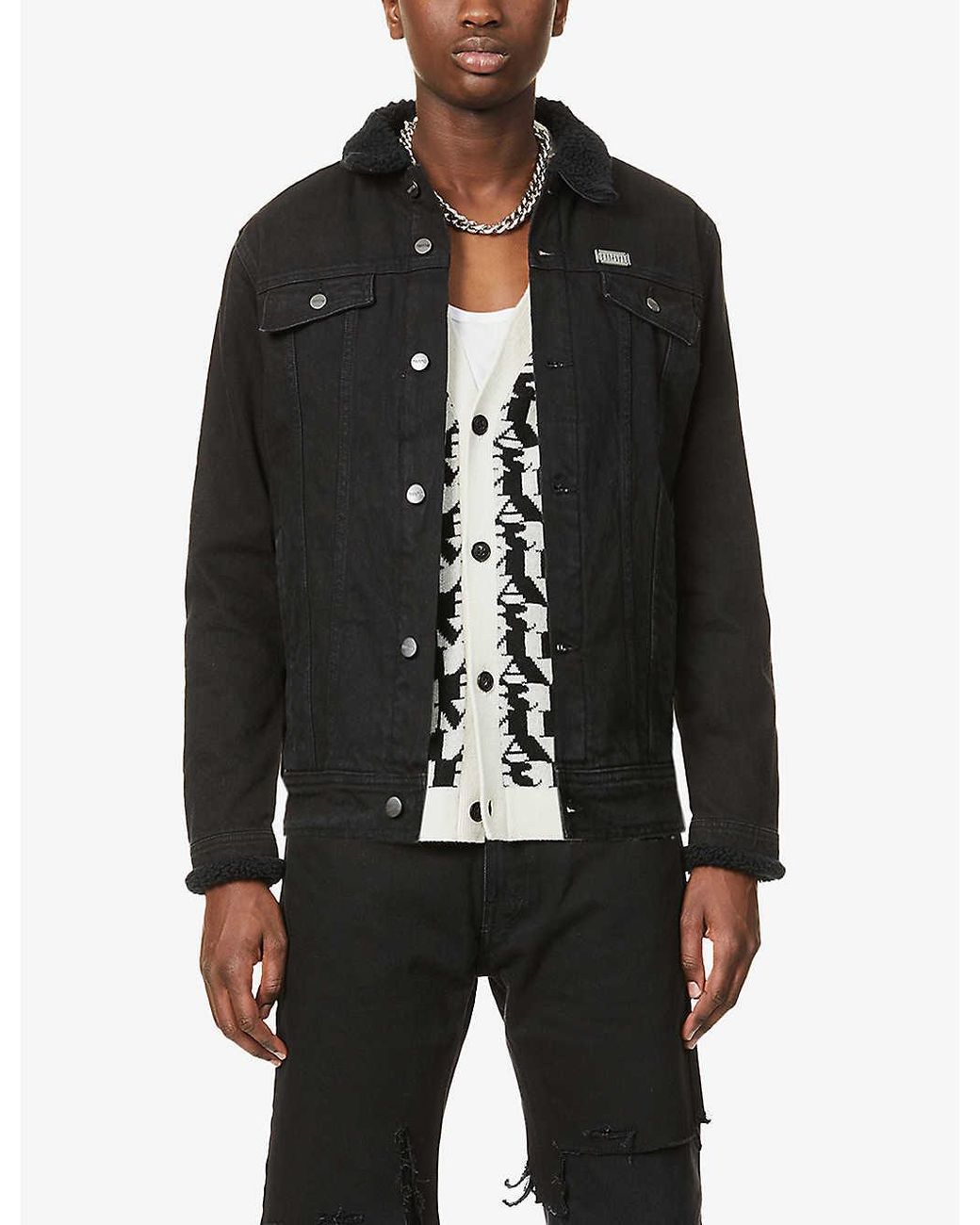 Trapstar Tr Borg Denim Jacket in Black for Men | Lyst