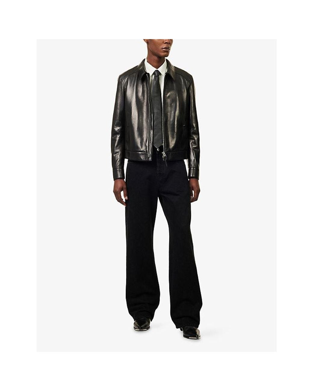 Tom Ford Black Slim-Fit Collared Leather Jacket for men