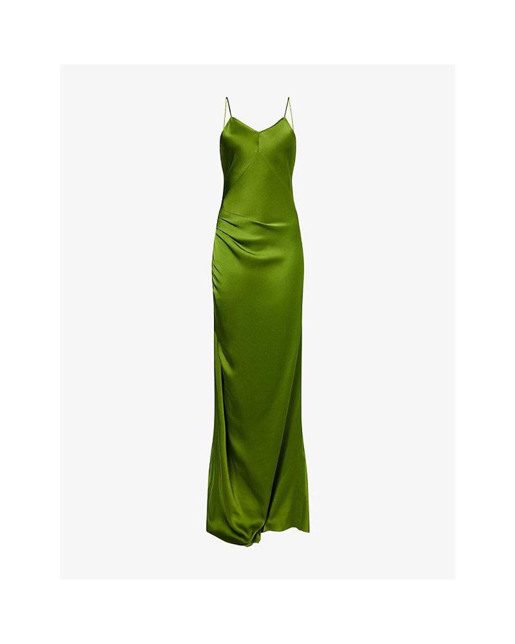 Victoria Beckham Draped Backless Satin Maxi Dress in Green