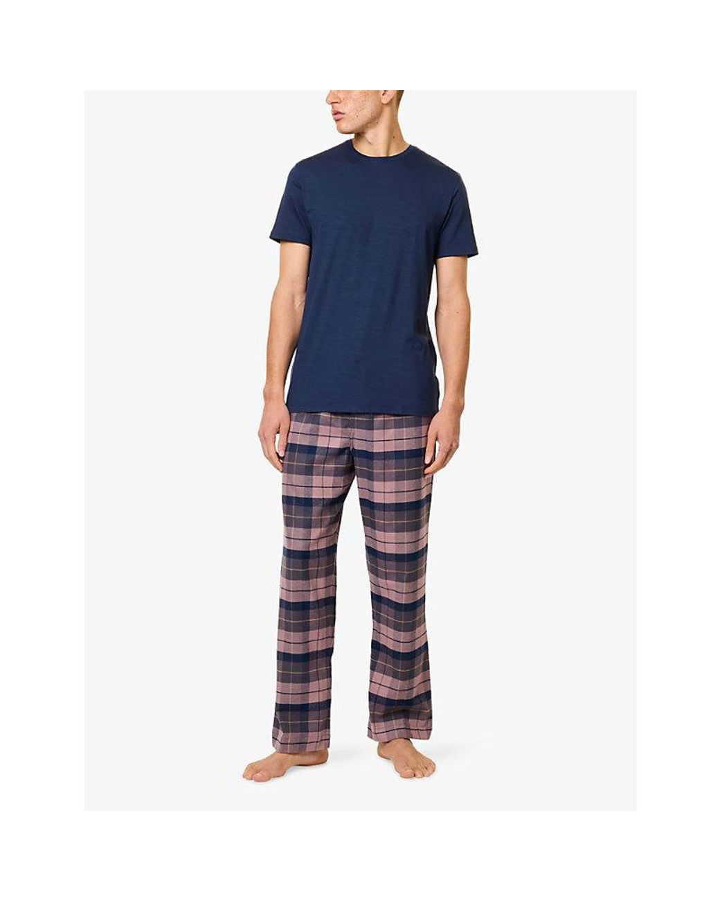 Derek Rose Blue Kelburn Check Cotton Lounge Trousers for men