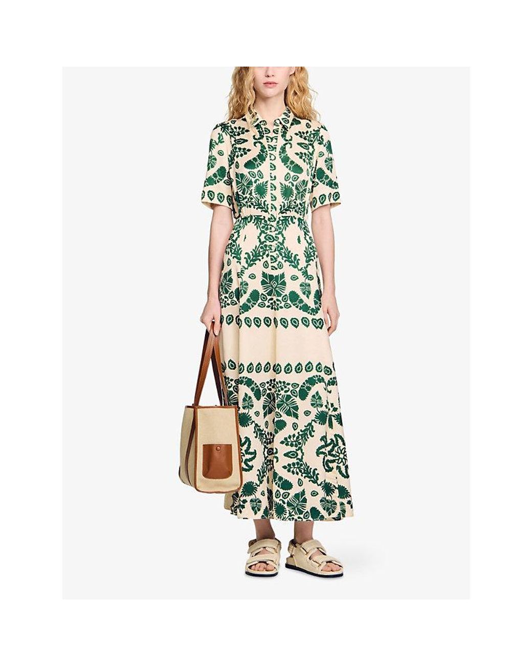 knee length dresses for ladies SANDRO Floral Print Midi Dress main image 0
