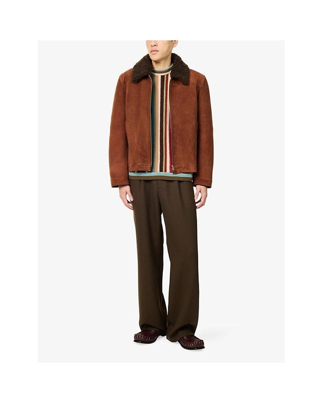 Paul Smith Brown Shearling Collar Suede Jacket for men