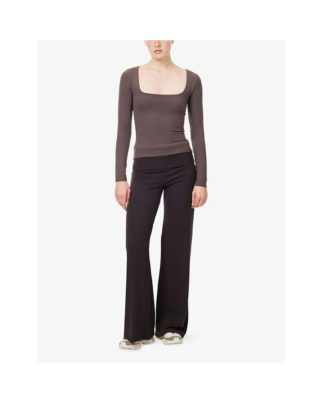WE Are Tala Brown 365 Square-Neck Long-Sleeve Stretch-Jersey Top
