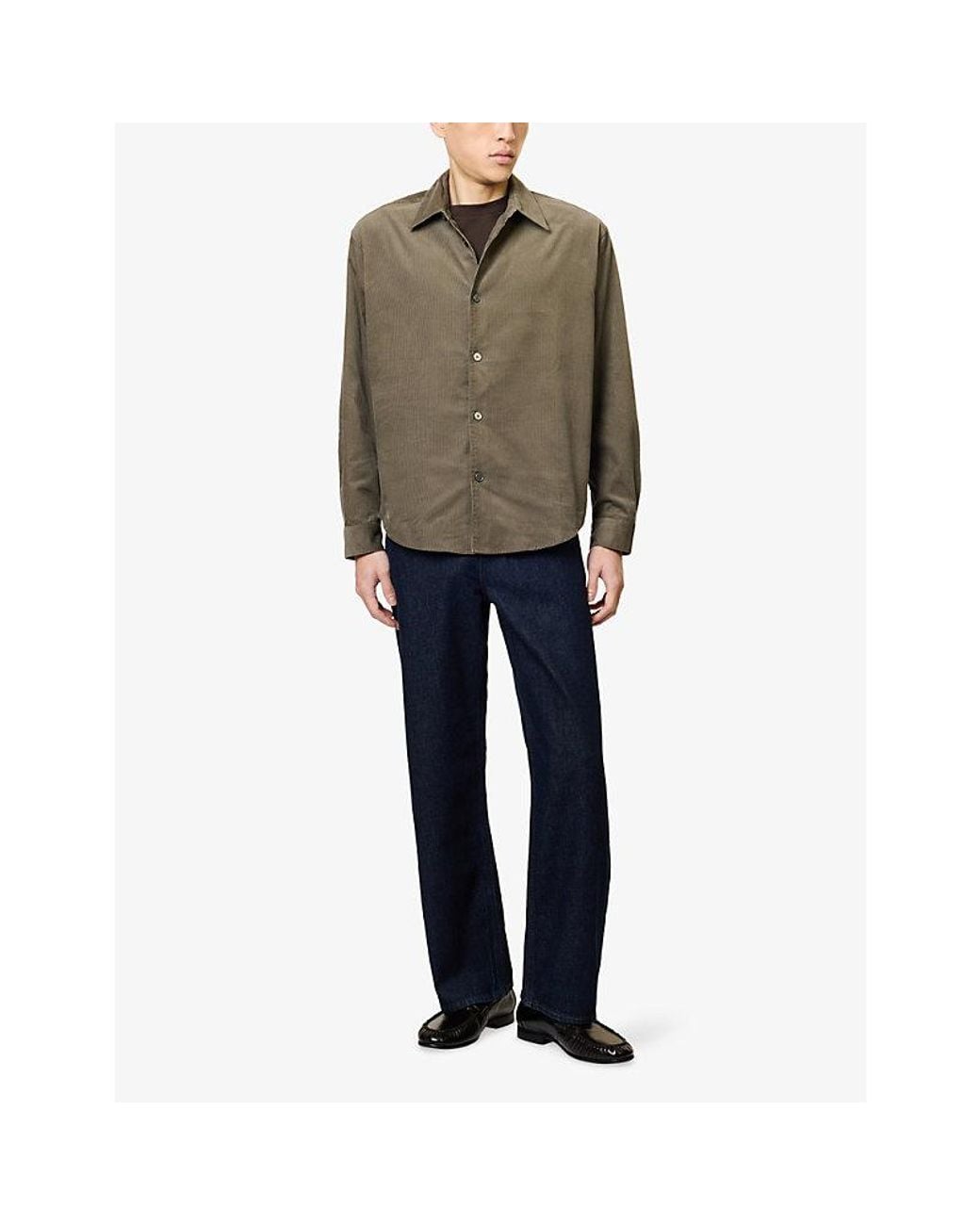 FRAME Green Micro Cord Cotton Overshirt for men