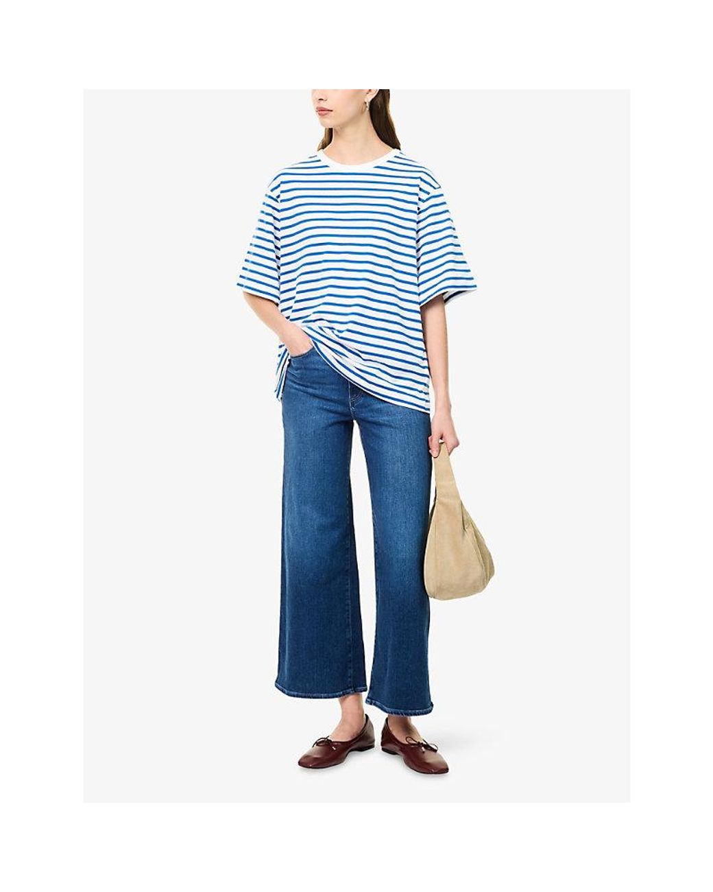 PAIGE Blue Anessa Wide-Leg Ankle-Crop Denim Jeans