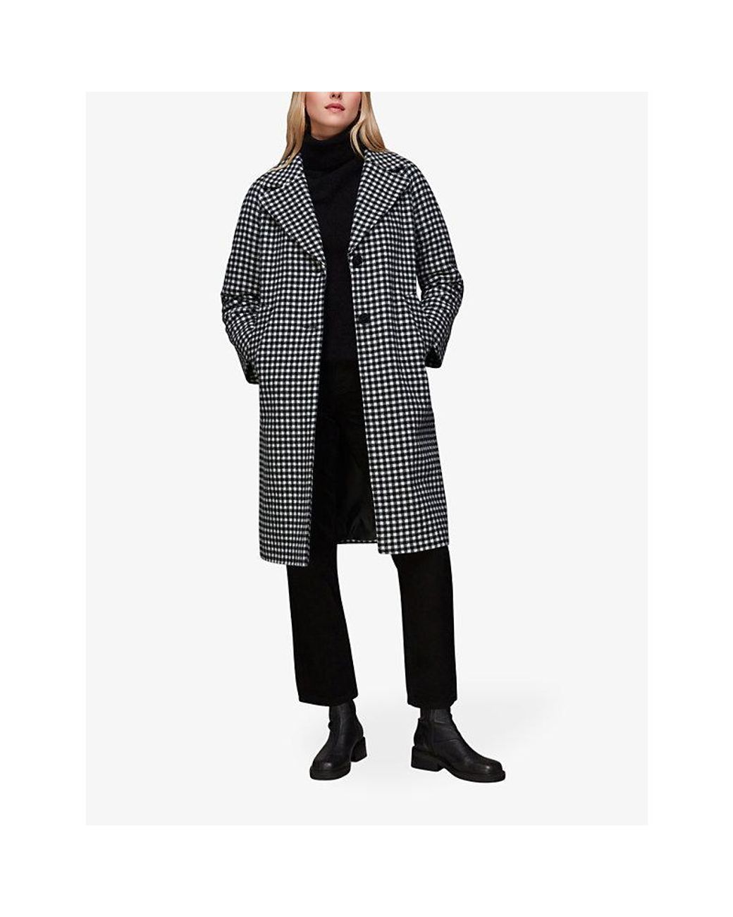 Whistles Gingham Relaxed-fit Wool-blend Coat in Blue | Lyst
