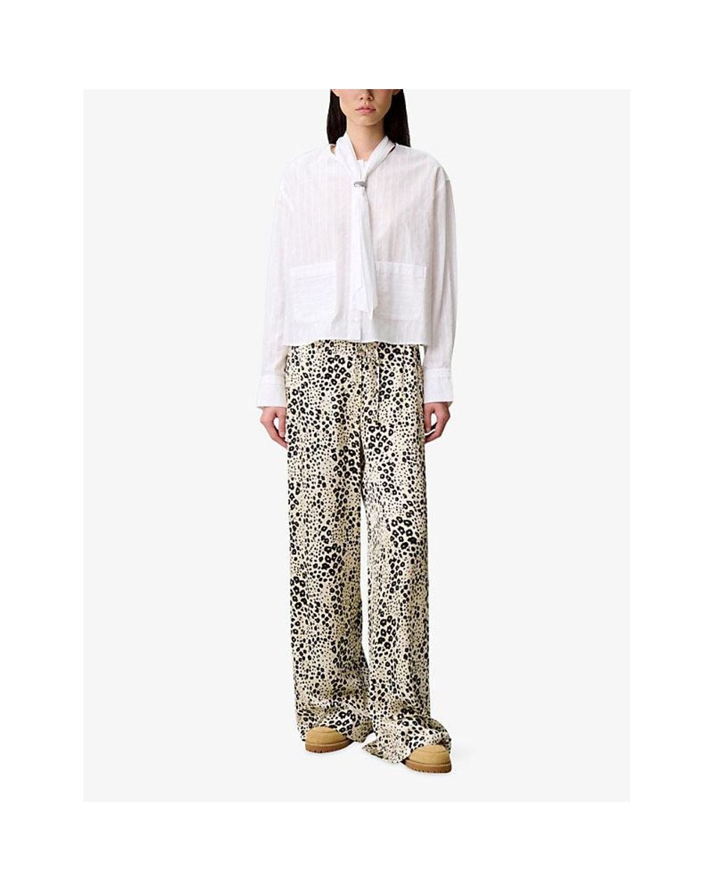 Claudie Pierlot White Striped Tie-Neck Cotton Shirt